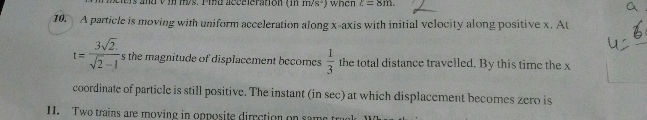 Question image for At t= the magnitude of displacement becomes the t